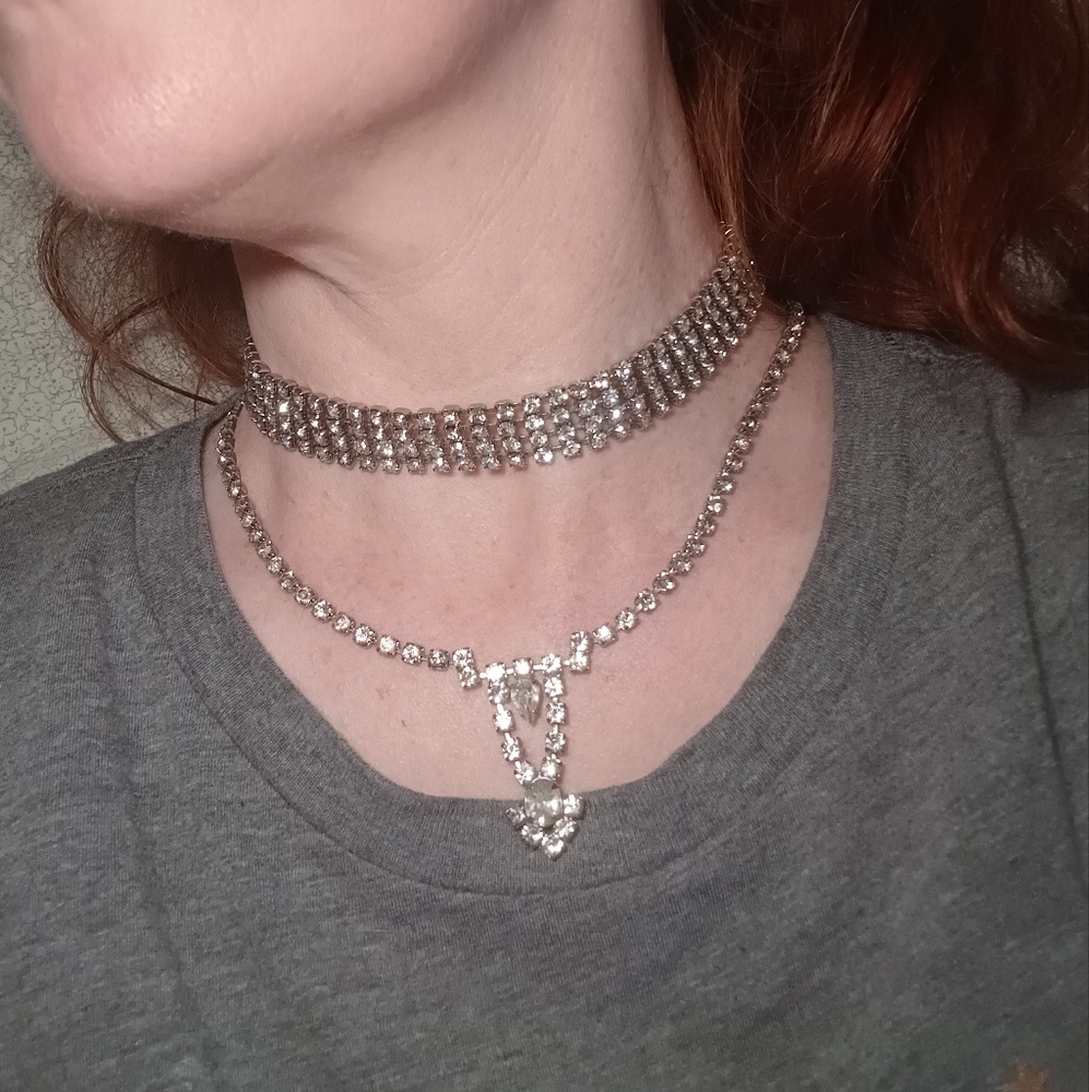 Vintage Rhinestone Drop Necklace and Choker Necklace
